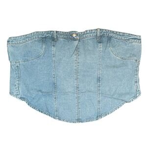 PRETTYLITTLETHING PLUS Corset 26 Light Blue Wash Jean Waistband Detail Denim Top